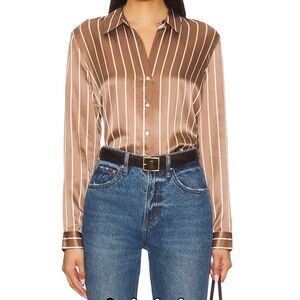 L'AGENCE Tyler Stripe Blouse in Choclate Malt/Ecru